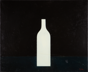 Peter Dotrel Weiße Flasche auf schwarzem Grund
