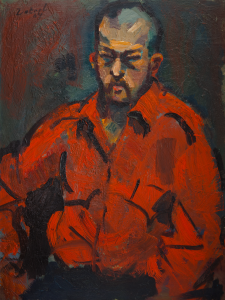 Peter Dotrel Porträt eines Asiaten mit rotem Hemd